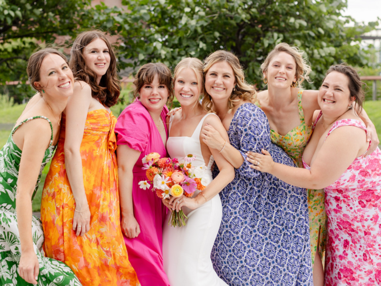 Wedding guests wearing summer dresses