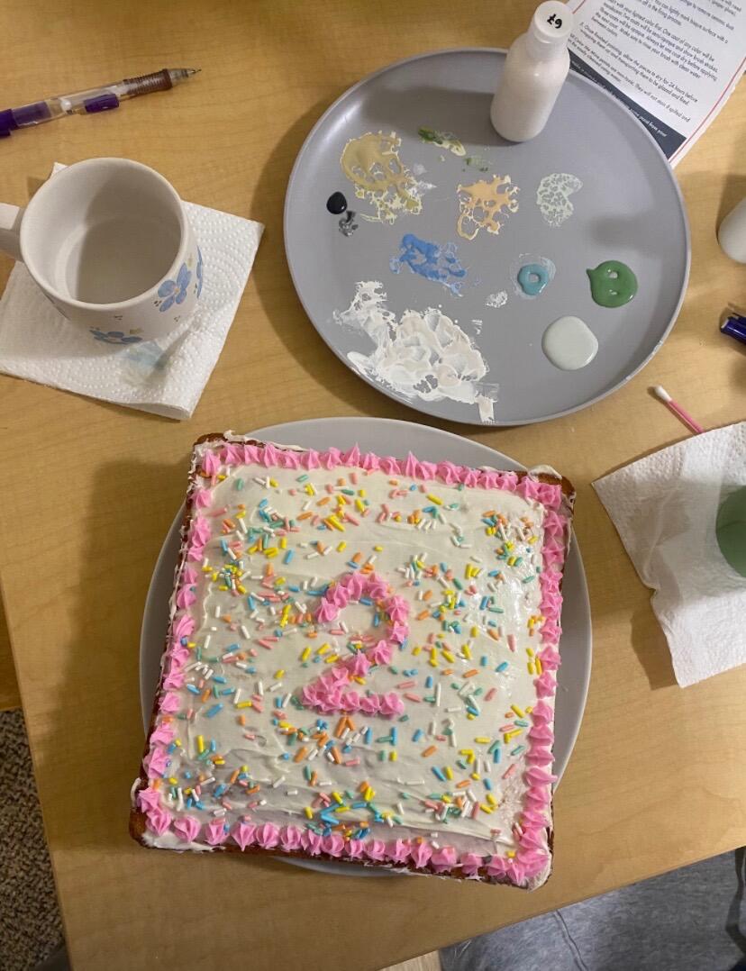 TWO YEARS TOGETHER! We had a cozy night painting color me mine mugs and baking a cake together. 