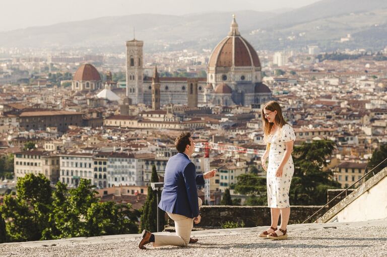 On the second to last night of the trip (Day 9), Logan popped the question and was met with an instant YES. The proposal was followed by a beautiful engagement photoshoot and Florentine steak + wine for dinner. 