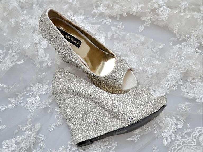 silver wedge shoes for wedding