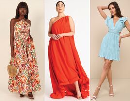 Collage of three summer wedding guest dresses 