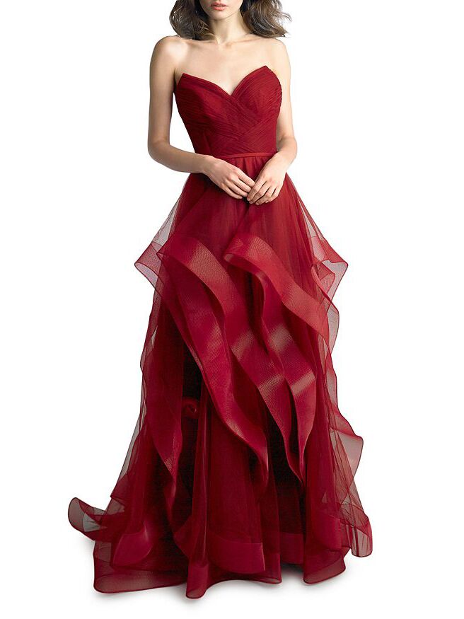 deep red wedding dress