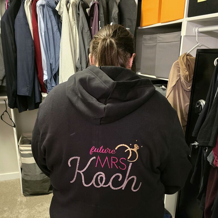 Shelby wanted to make sure everyone knew she was the future Mrs. Koch, so she created a custom glitter jacket featuring some of her favorite colors. Whether running errands or out on date nights with Josh, the jacket made a statement—and turned plenty of heads along the way.