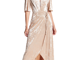 Nordstrom Rack velvet champagne rehearsal dinner gown