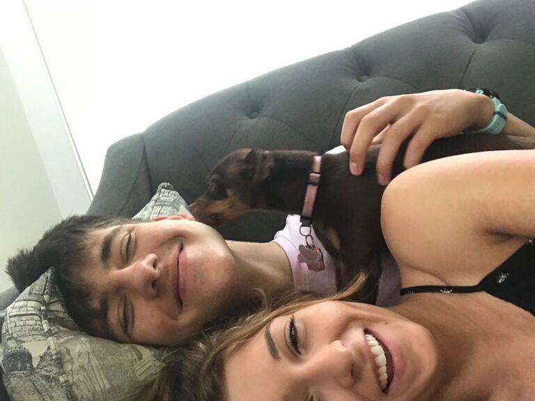 We started dating in February of 2018, but did not get a first photo together (as a couple) until May. Tinkerbell loved Zach right away! 