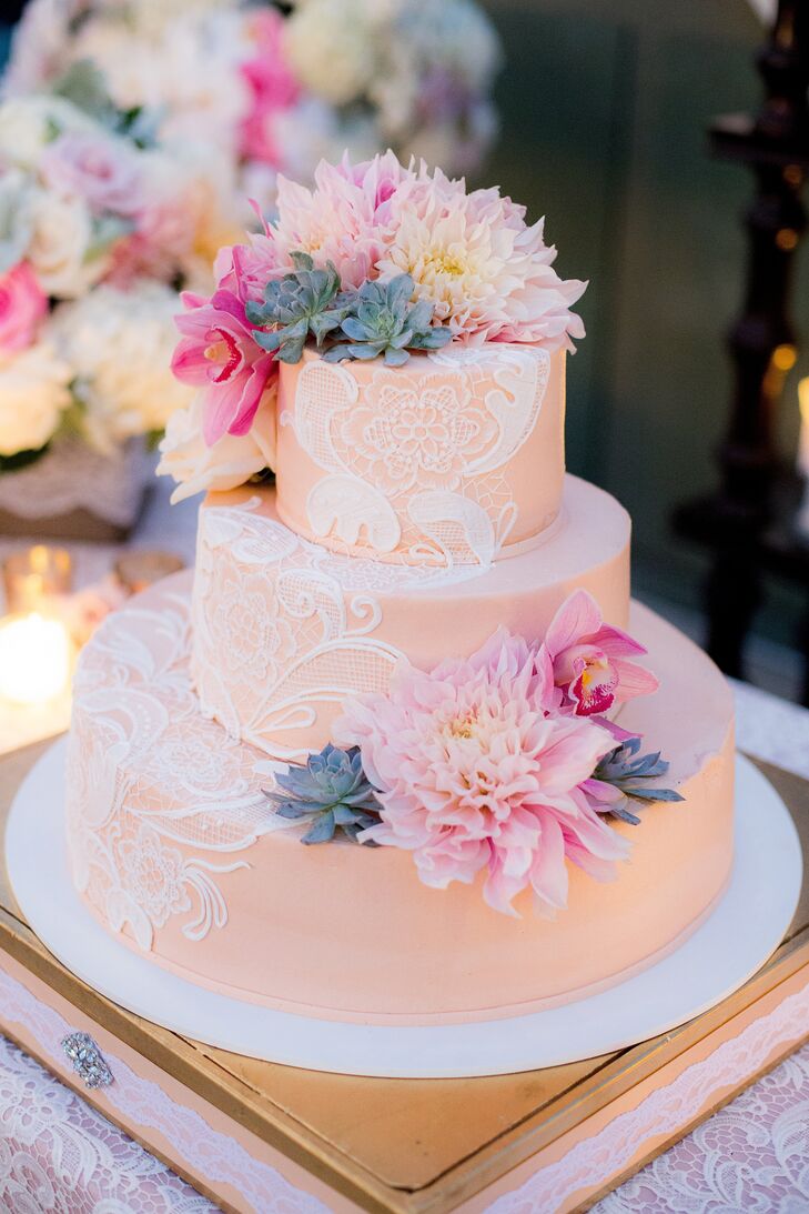Blush Buttercream Cake with Lace Accents