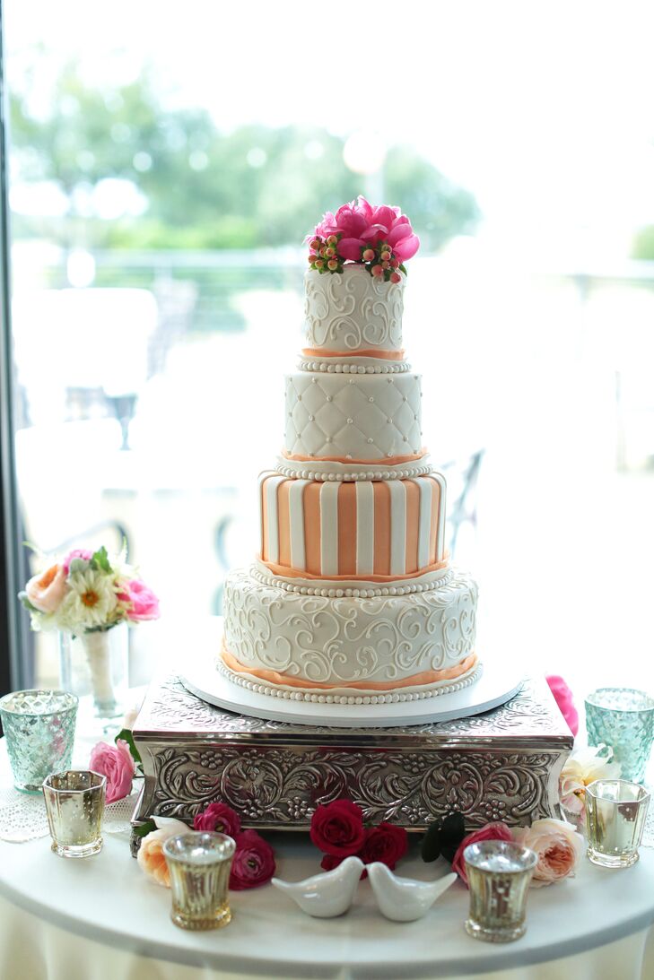 Tiered Orange And White Textured Wedding Cake