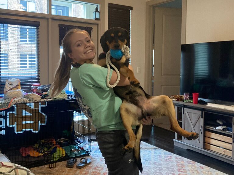 They moved in together in Houston and first order of business was of course a puppy! His name is Boba - named after his black coat and bubbly personality. He might make an appearance for our important weekend!
