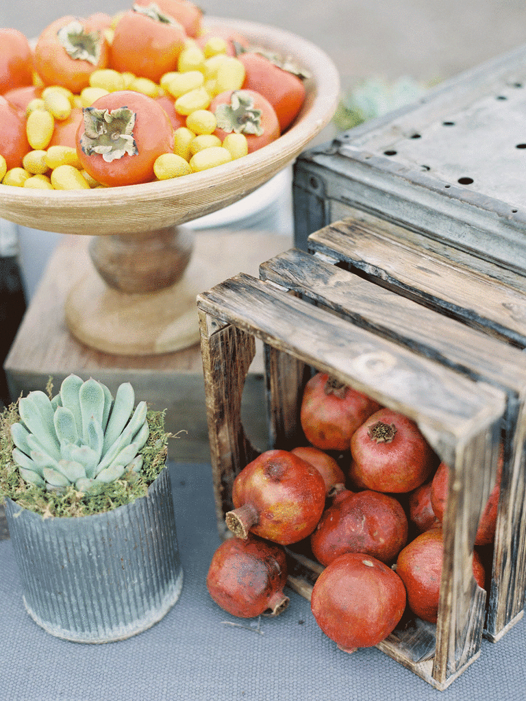Fall fruits and vegetables as DIY wedding decor.