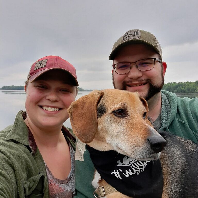 Our first camping trip together. We found out that David did in fact fit in the tiny tear drop camper.