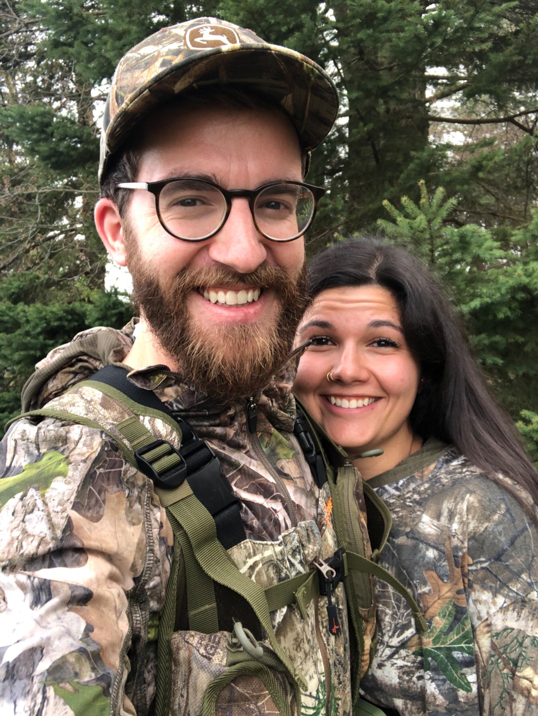 Spending the evening turkey hunting together. It was more of a loud nature walk than a hunt.