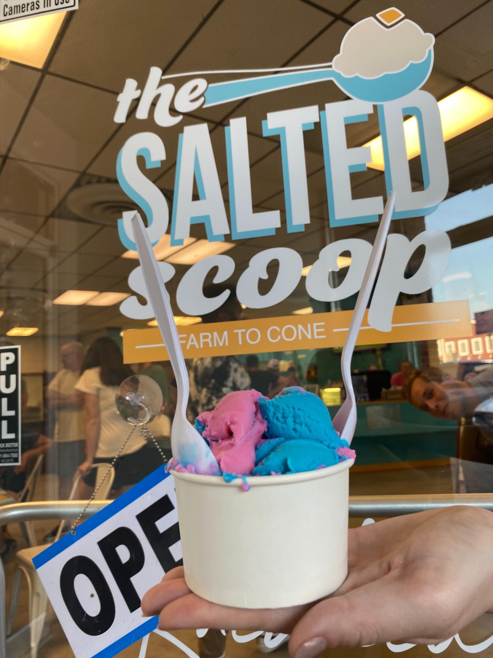 If you look closely, you can see Scotty photobombing this beautiful ice cream photo. Thanks to Patience's eagle eyes, this photo became the launching point for a Messenger chat between Bethany and Scotty.