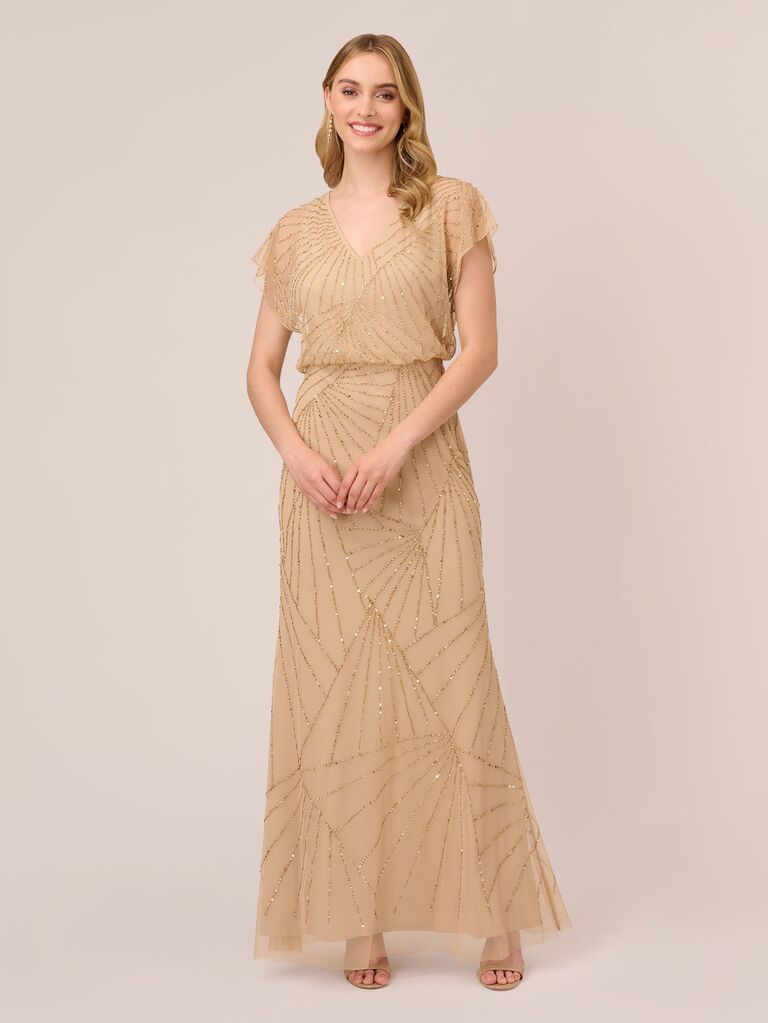 Yellow beaded mother of the bride dress by Adrianna Papell. 