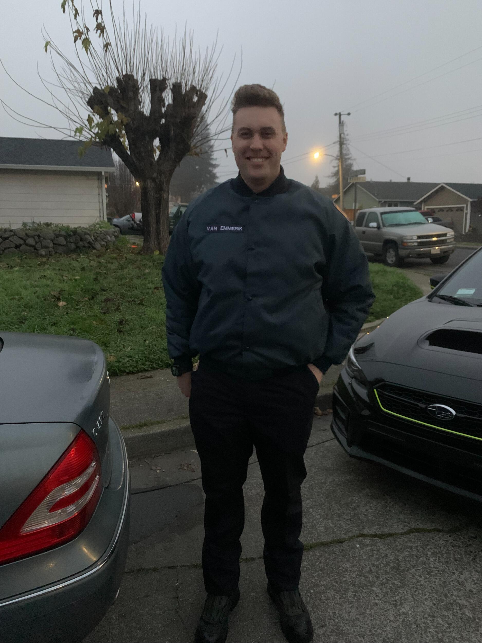 Hunter's first day of paramedic school. Katie surprised him outside his house with a coffee.