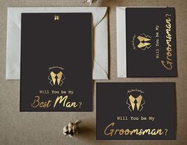 Black and gold best man and groomsmen cards