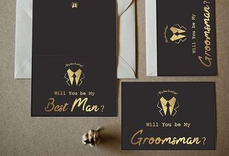 Black and gold best man and groomsmen cards