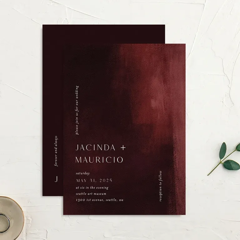 Red modern canvas wedding invitations from The Knot
