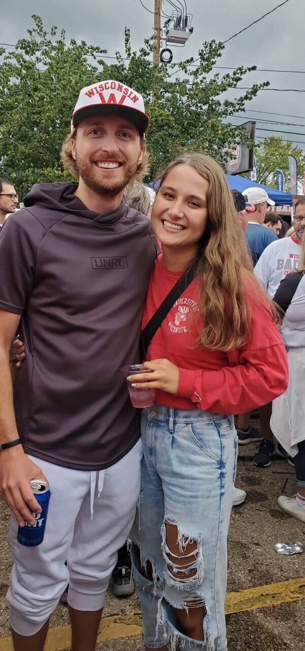 Carl & Ivana met in Madison, WI in the summer of 2021 - this is the first picture of them. They are celebrating after Carl ran the Rockin Brews Marathon on a Badger Game Day! S/O Madison Hofmeister for the matchmaking!