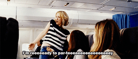 Bridesmaids airplane party gif