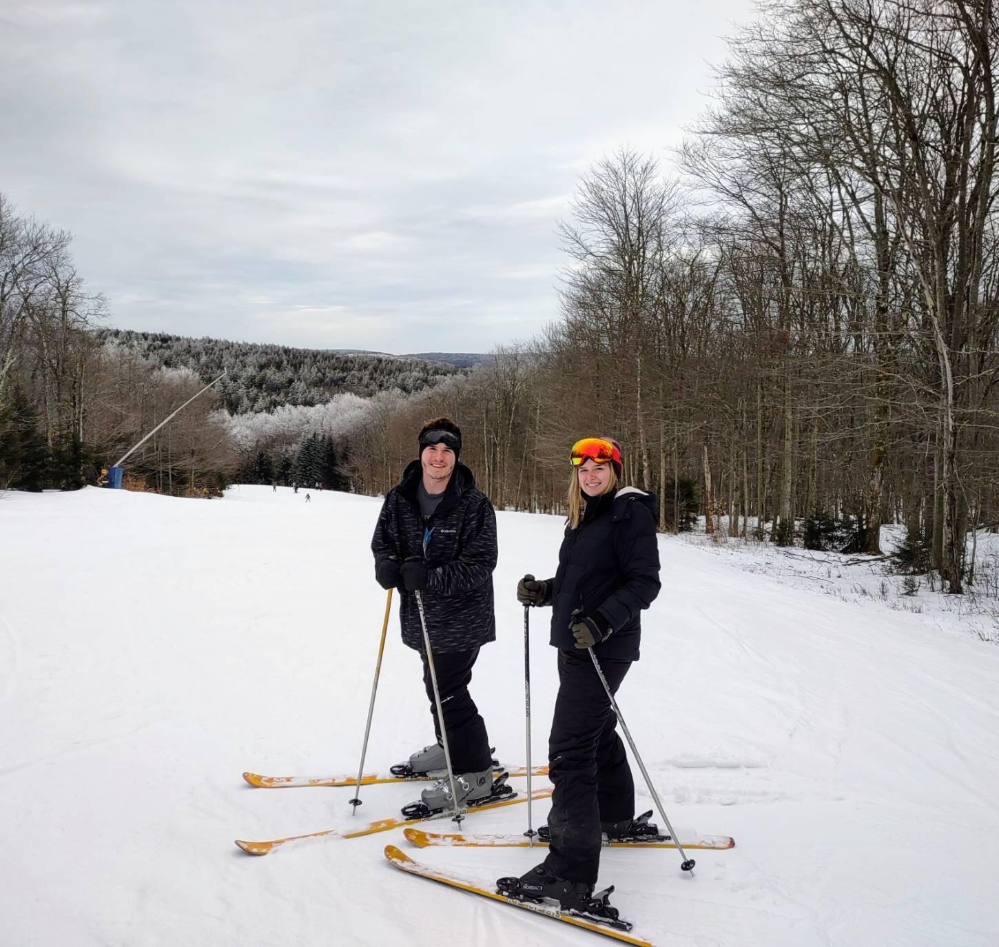 We went skiing together for the first time.