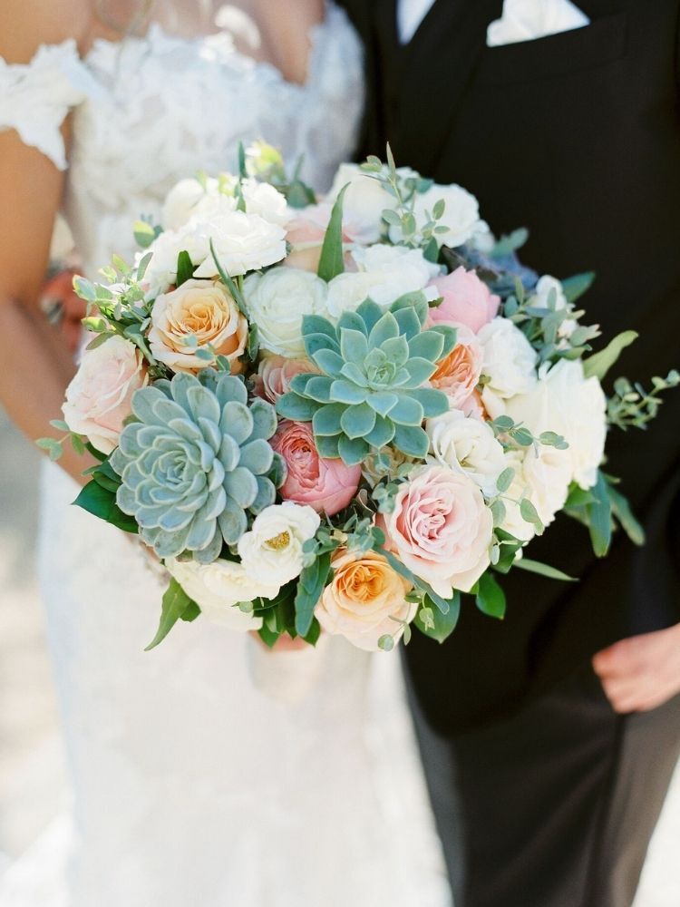 succulent and rose wedding bouquet