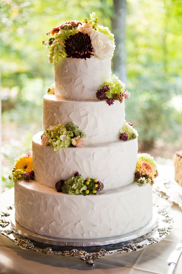 Ivory Buttercream Wedding Cake With Fall Flowers