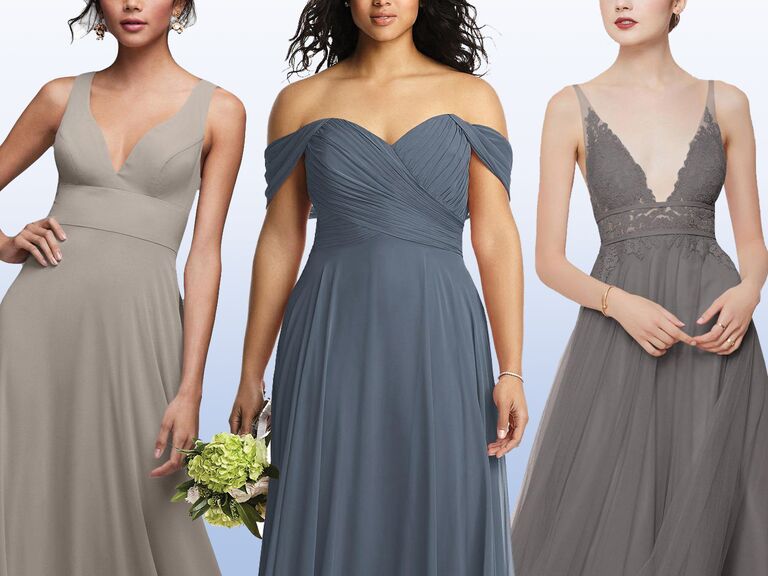 steel blue short bridesmaid dresses