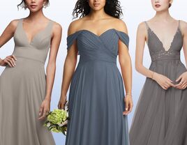 Light, blue and dark gray bridesmaid dresses