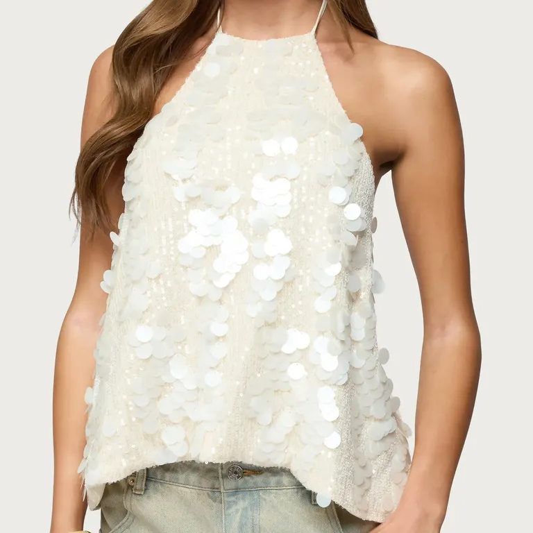 Edikted white sequin halter top from Nordstrom