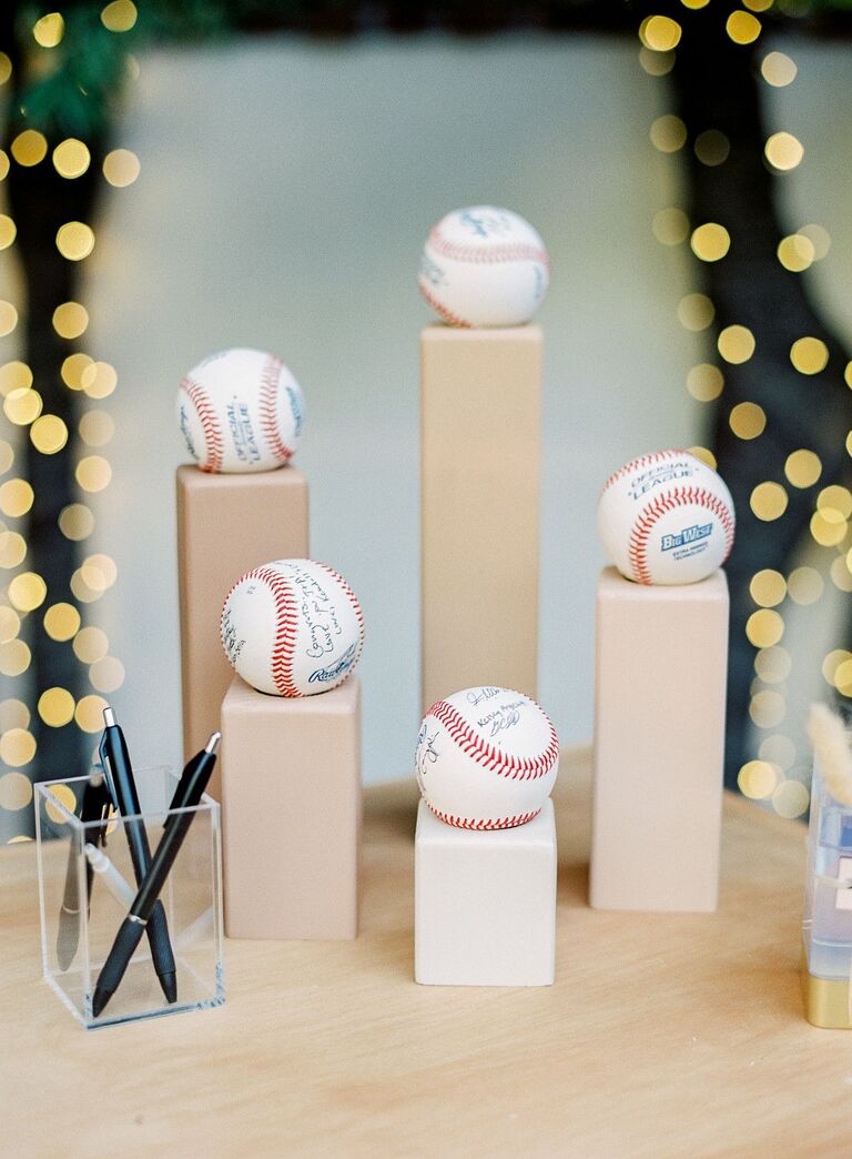baseballs sitting on wood blocks
