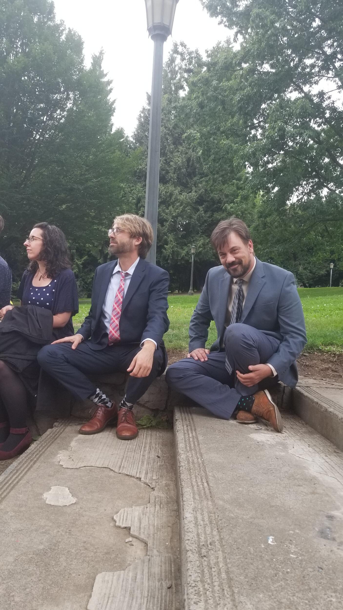 Martin takes Ashley to a friend's wedding in Cathedral Park, Portland.