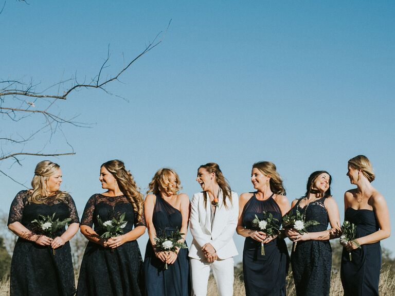 bridal party with different dresses