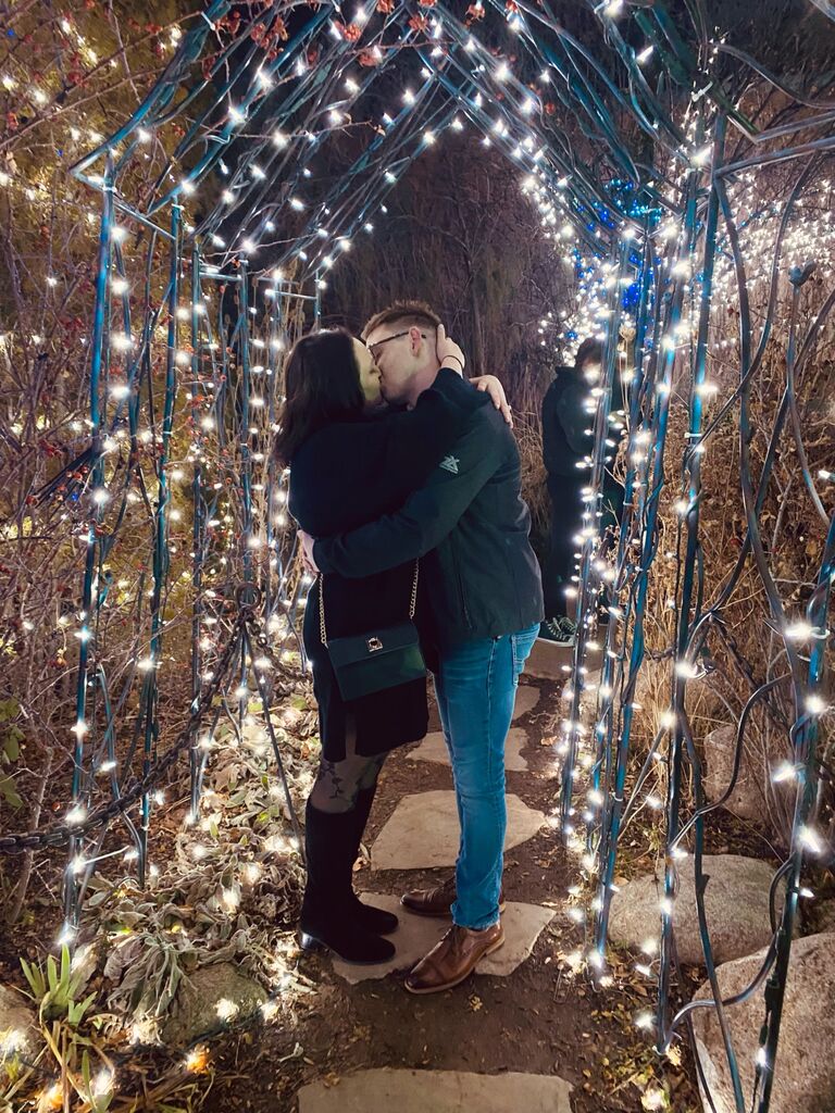 The night she said yes! At the River of Lights event in the Arboretum of Albuquerque.