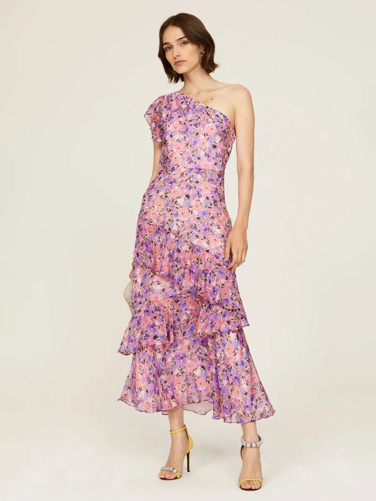 Shoshanna spring floral wedding guest dress from Rent the Runway