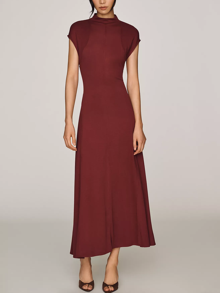 By Anthropologie mock neck burgundy petite dress