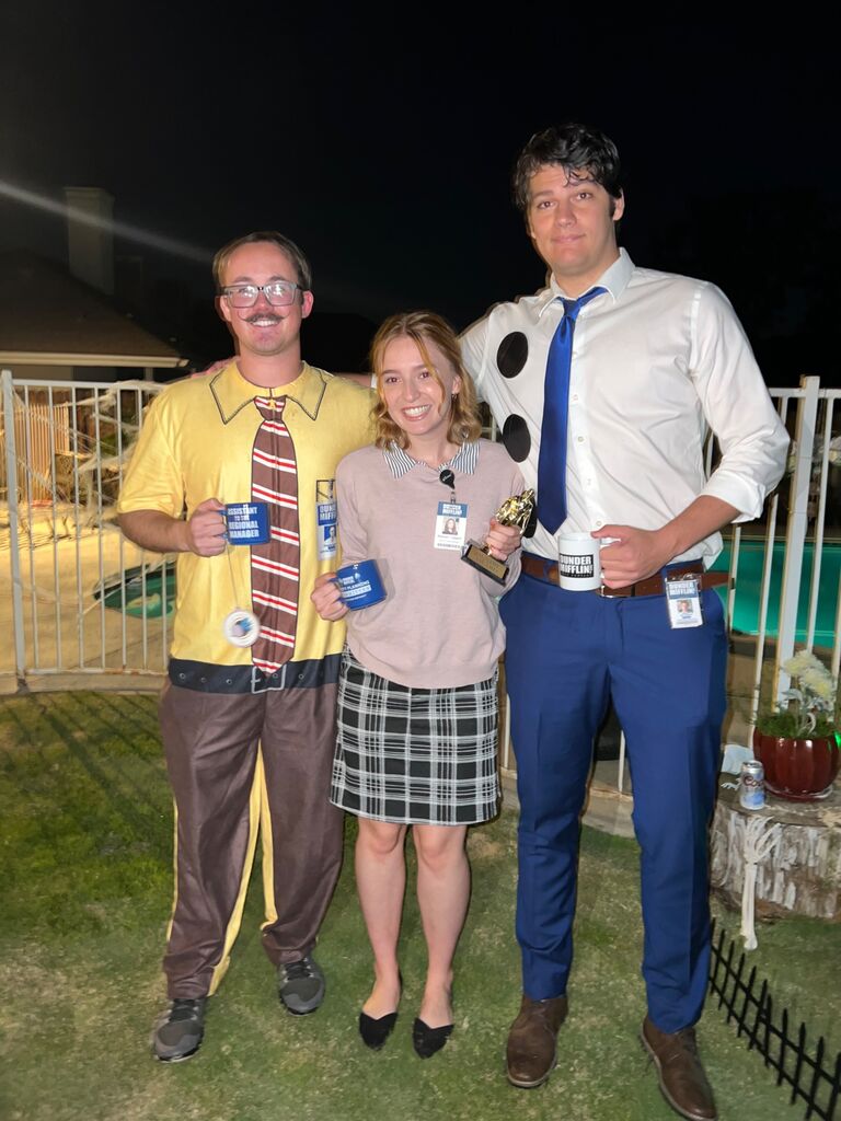 Just a photo of Jim, Pam, and Dwight doing their thing!