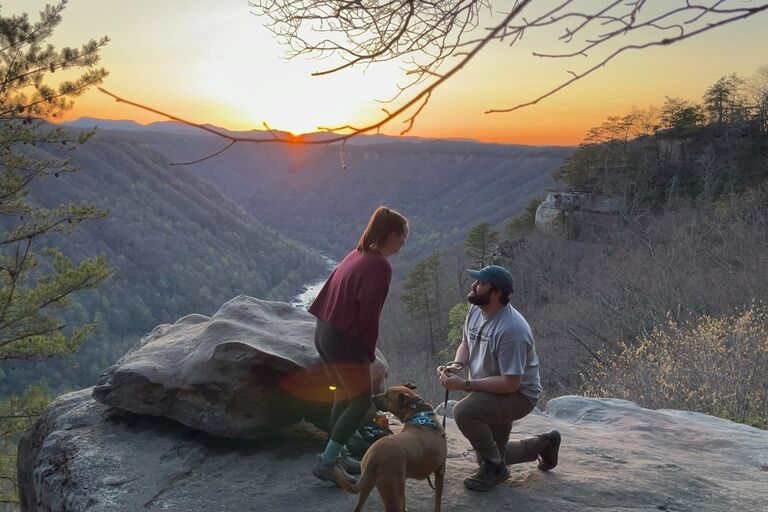 Dan proposes to Danielle while hiking in West Virginia.
