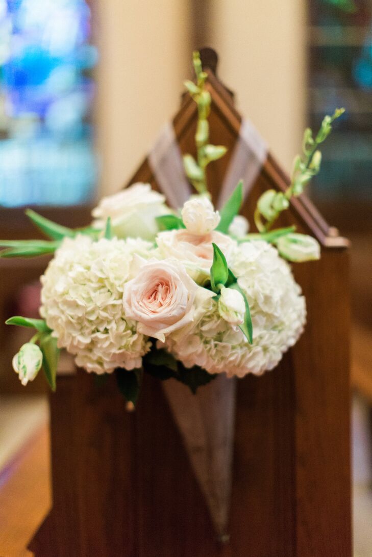 Hydrangea And Rose Church Pew Decor