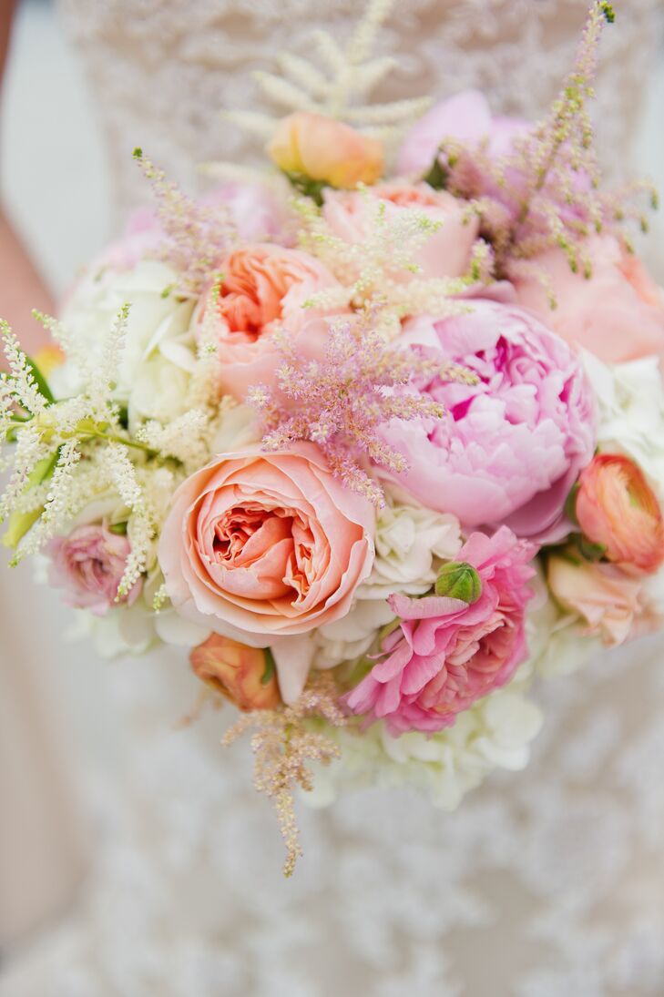 Romantic Peach Pink And White Bridal Bouquet 7999