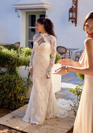 Allover Corded Lace Fit and Flare Gown with Sweetheart Neckline