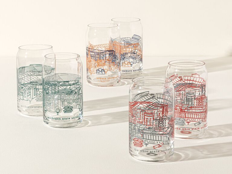 College cityscape beer glasses new relationship gift