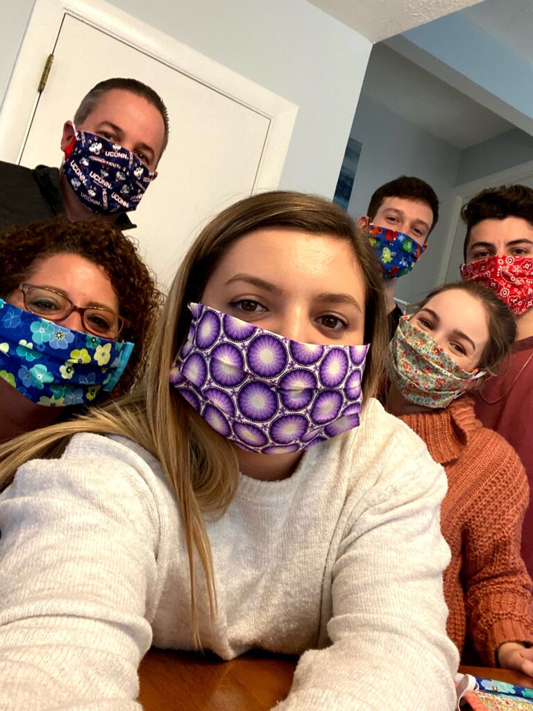 The start of Covid Days, masks made by Colin's mom, Tracy!