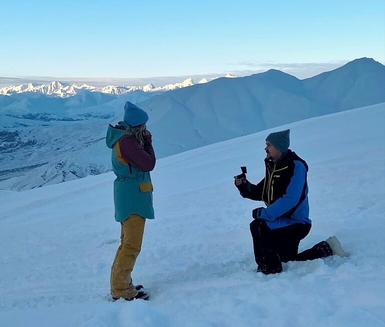 Surprise mountain engagement at Summit Lake, AK