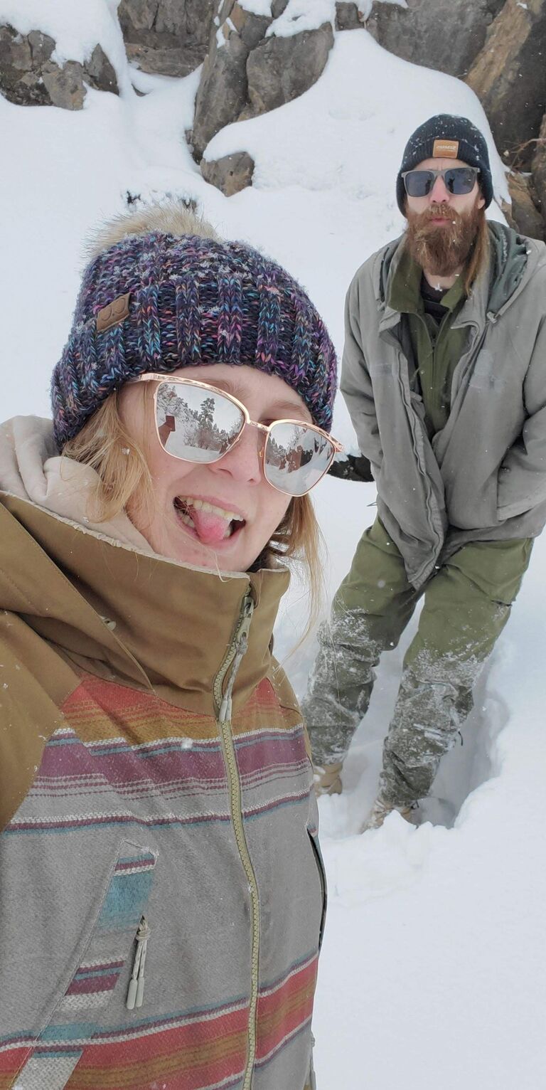 Proposed on a -13 degree day up at the frozen waterfall. Glittery snow falling from the sky! 