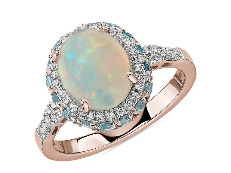 Topaz and opal rose gold engagement ring