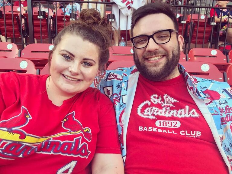 Trying to make a Cardinal fan out of the Detroit Tiger at Busch Stadium in St Louis, MO.