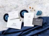 Minimalist foil wedding invitation suite ready to be mailed