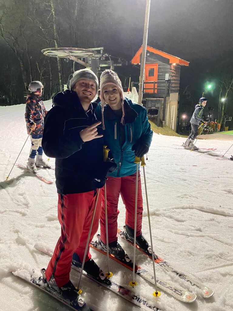 Lindsey's first time skiing on a "day" trip to App Ski Mountain for night skiing