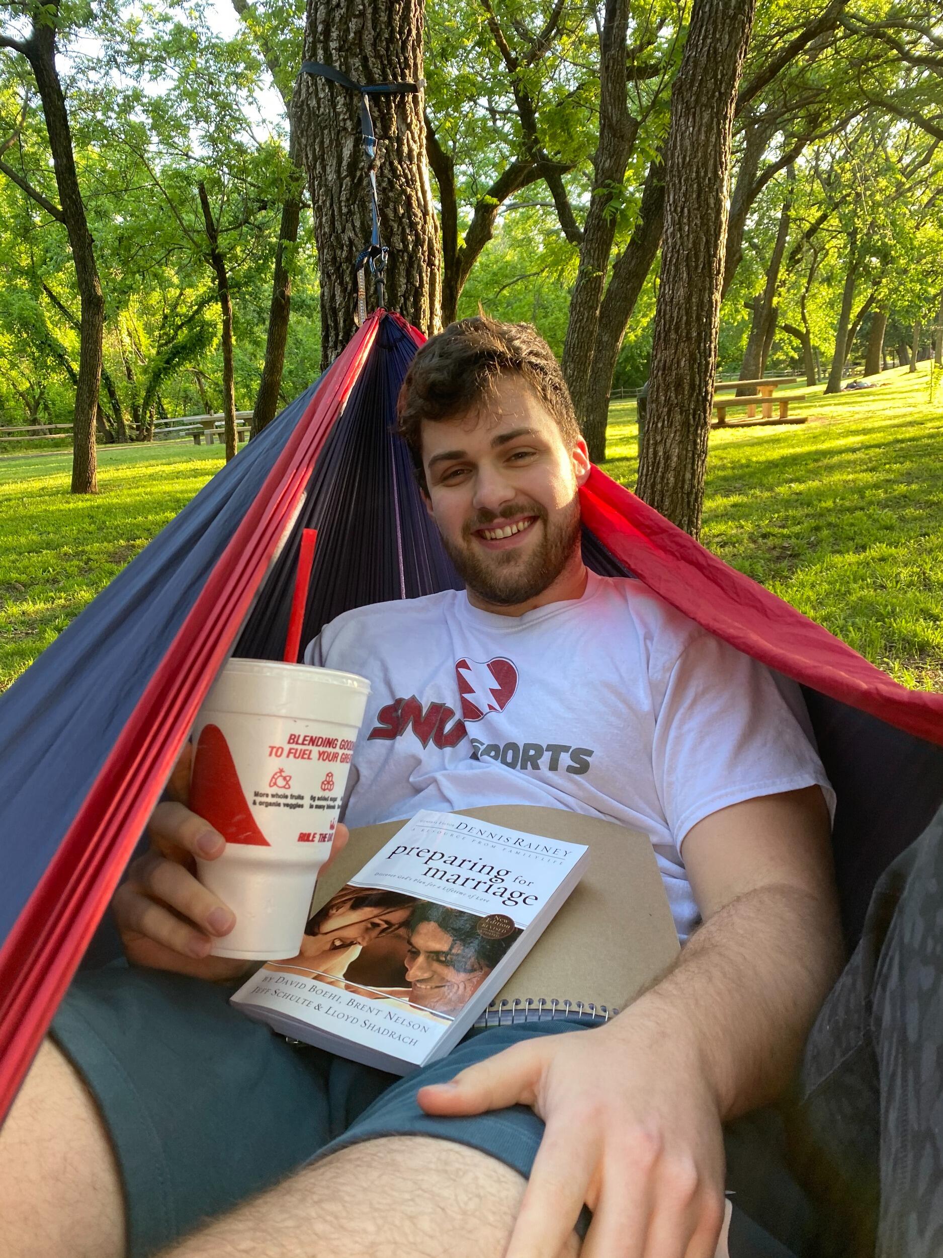 We hammocked and enjoyed the beautiful day as we read our pre-marital book. Ian also looked way too cute here :)