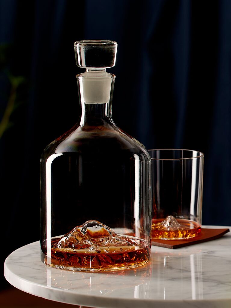 Hand-blown mountain decanter for whiskey wedding gift idea